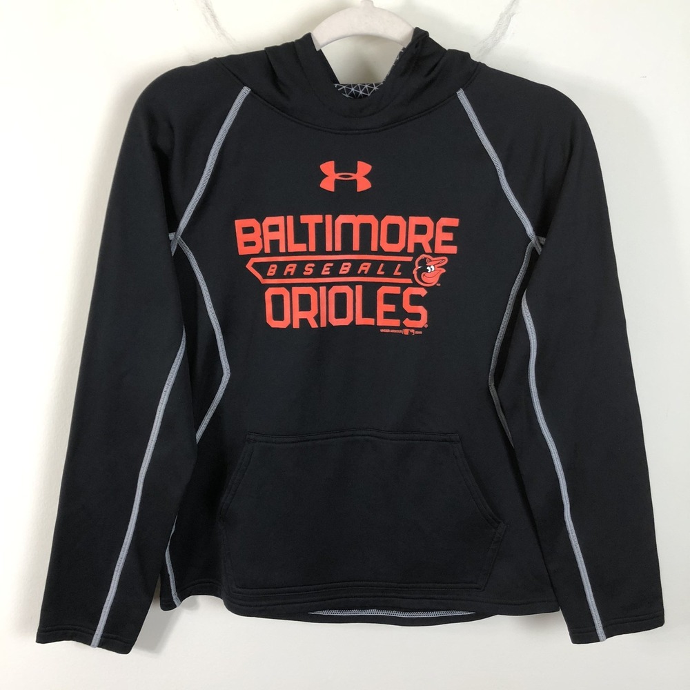 Under Armour Baltimore Orioles Baseball Hoodie Youth L Black Orange MLB